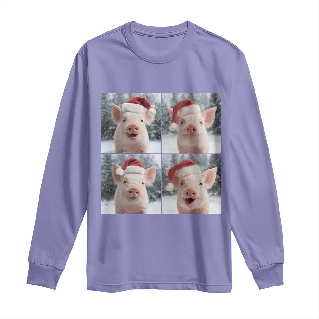 Funny Pig With Santa Hat Photobooth Long Sleeve Shirt Christmas Gift TS12 Violet Print Your Wear