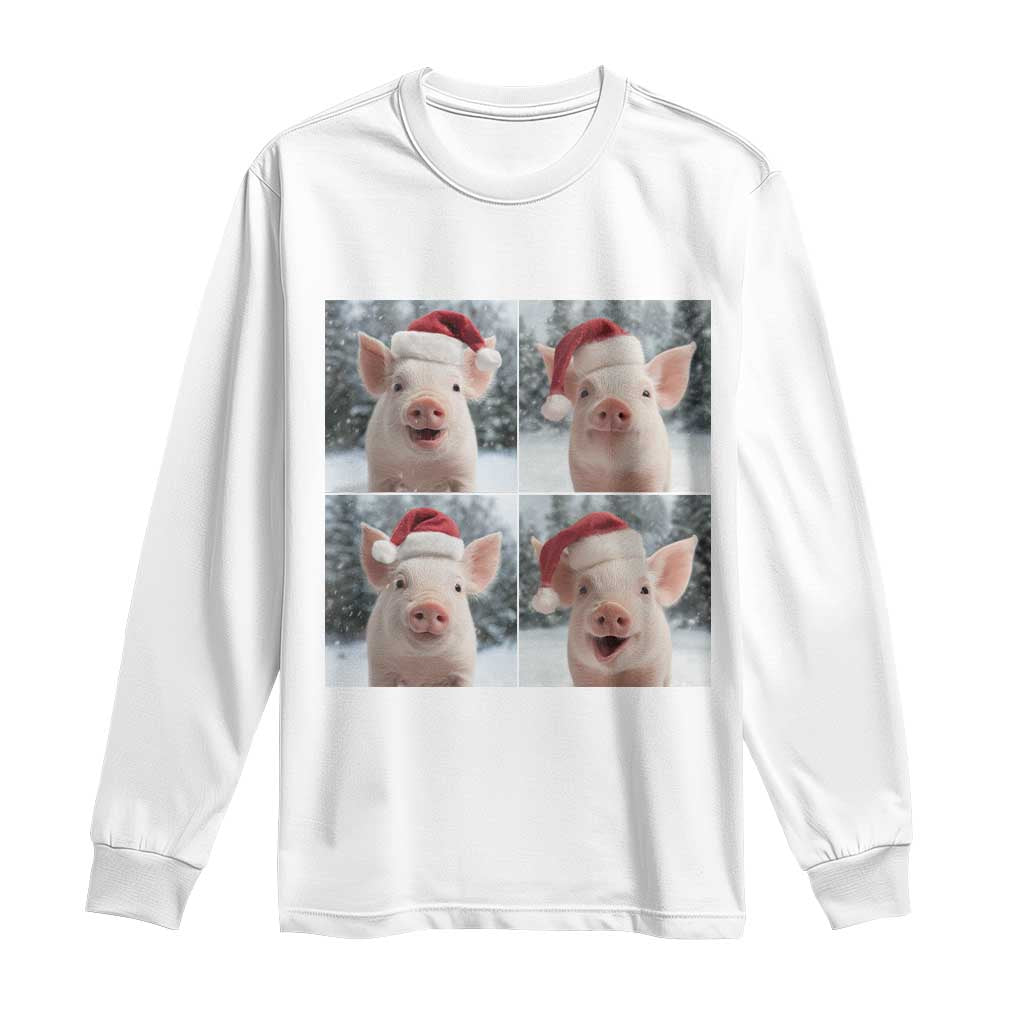 Funny Pig With Santa Hat Photobooth Long Sleeve Shirt Christmas Gift TS12 White Print Your Wear