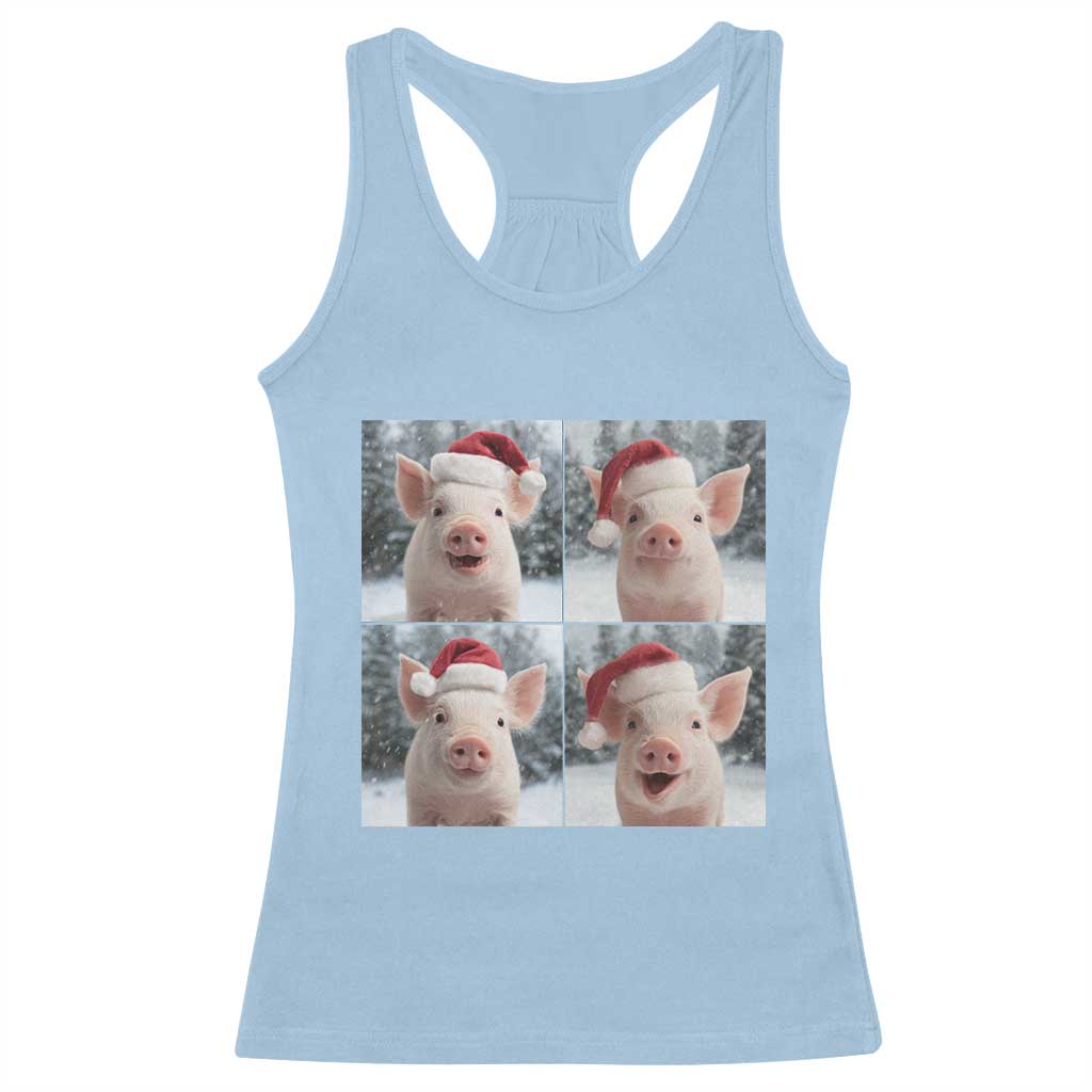 Funny Pig With Santa Hat Photobooth Racerback Tank Top Christmas Gift TS12 Light Blue Print Your Wear