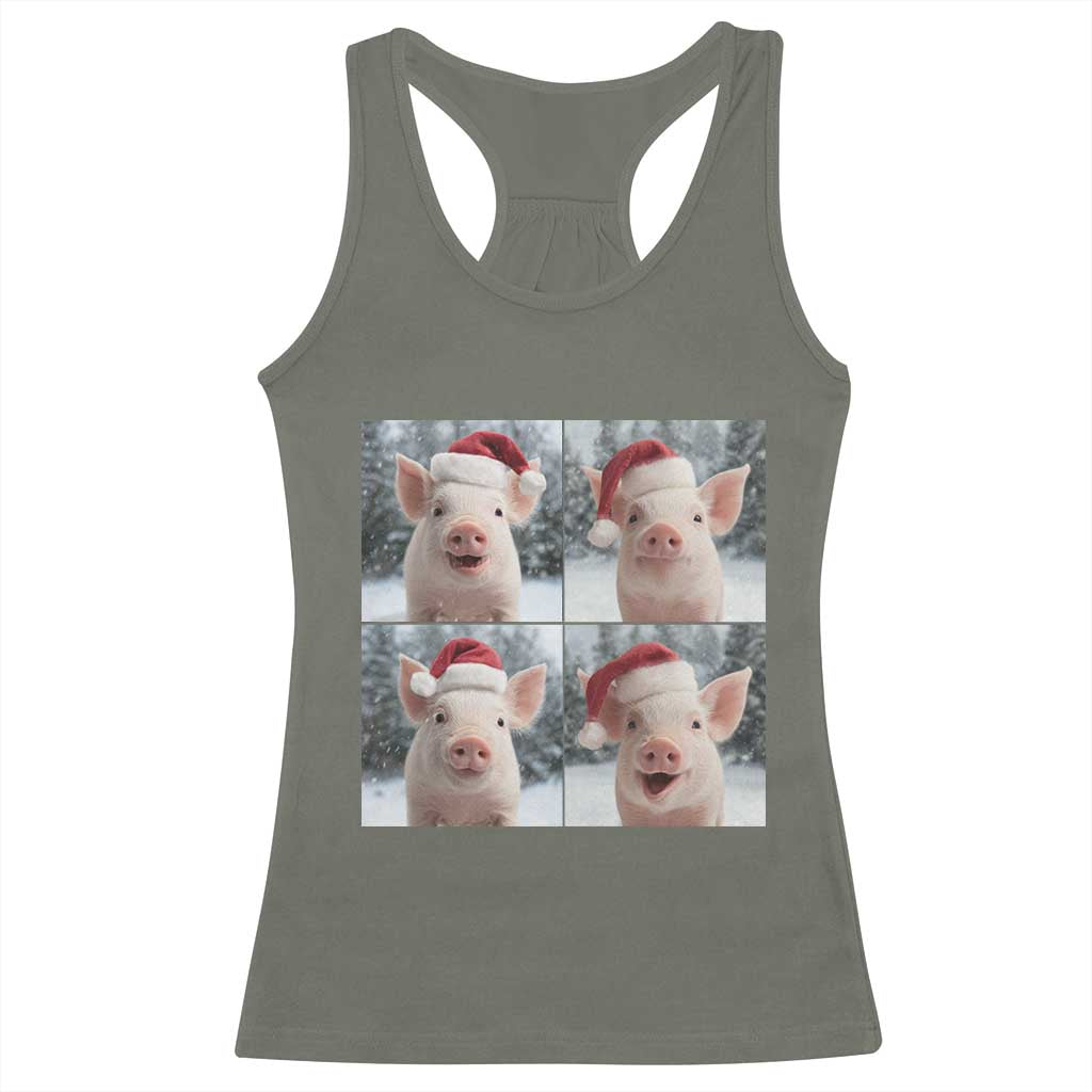 Funny Pig With Santa Hat Photobooth Racerback Tank Top Christmas Gift TS12 Military Green Print Your Wear
