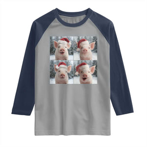 Funny Pig With Santa Hat Photobooth Raglan Shirt Christmas Gift TS12 Sport Gray Navy Print Your Wear