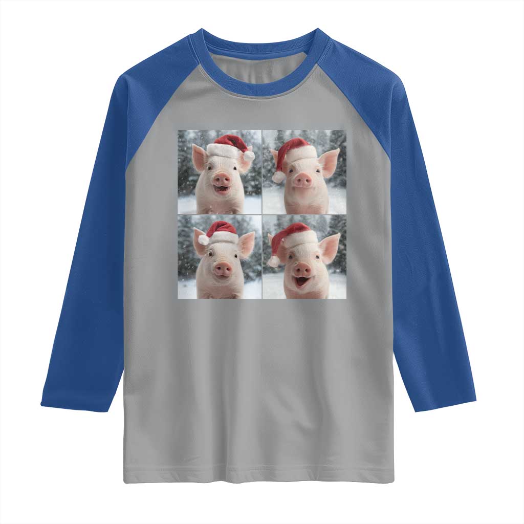 Funny Pig With Santa Hat Photobooth Raglan Shirt Christmas Gift TS12 Sport Gray Royal Print Your Wear
