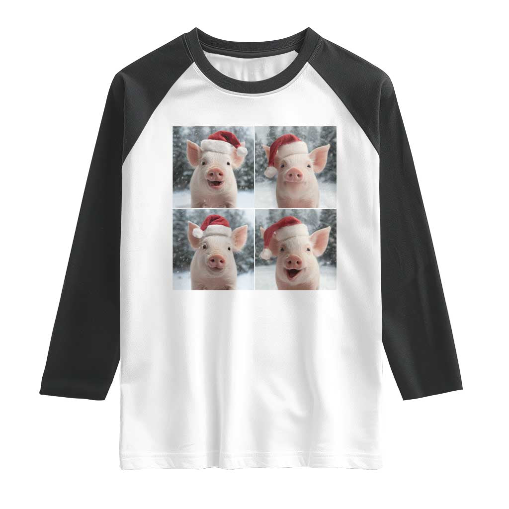 Funny Pig With Santa Hat Photobooth Raglan Shirt Christmas Gift TS12 White Black Print Your Wear