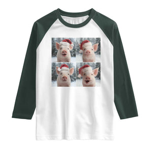 Funny Pig With Santa Hat Photobooth Raglan Shirt Christmas Gift TS12 White Dark Forest Green Print Your Wear