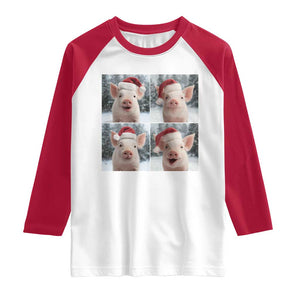 Funny Pig With Santa Hat Photobooth Raglan Shirt Christmas Gift TS12 White Red Print Your Wear