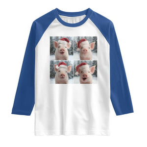 Funny Pig With Santa Hat Photobooth Raglan Shirt Christmas Gift TS12 White Royal Print Your Wear