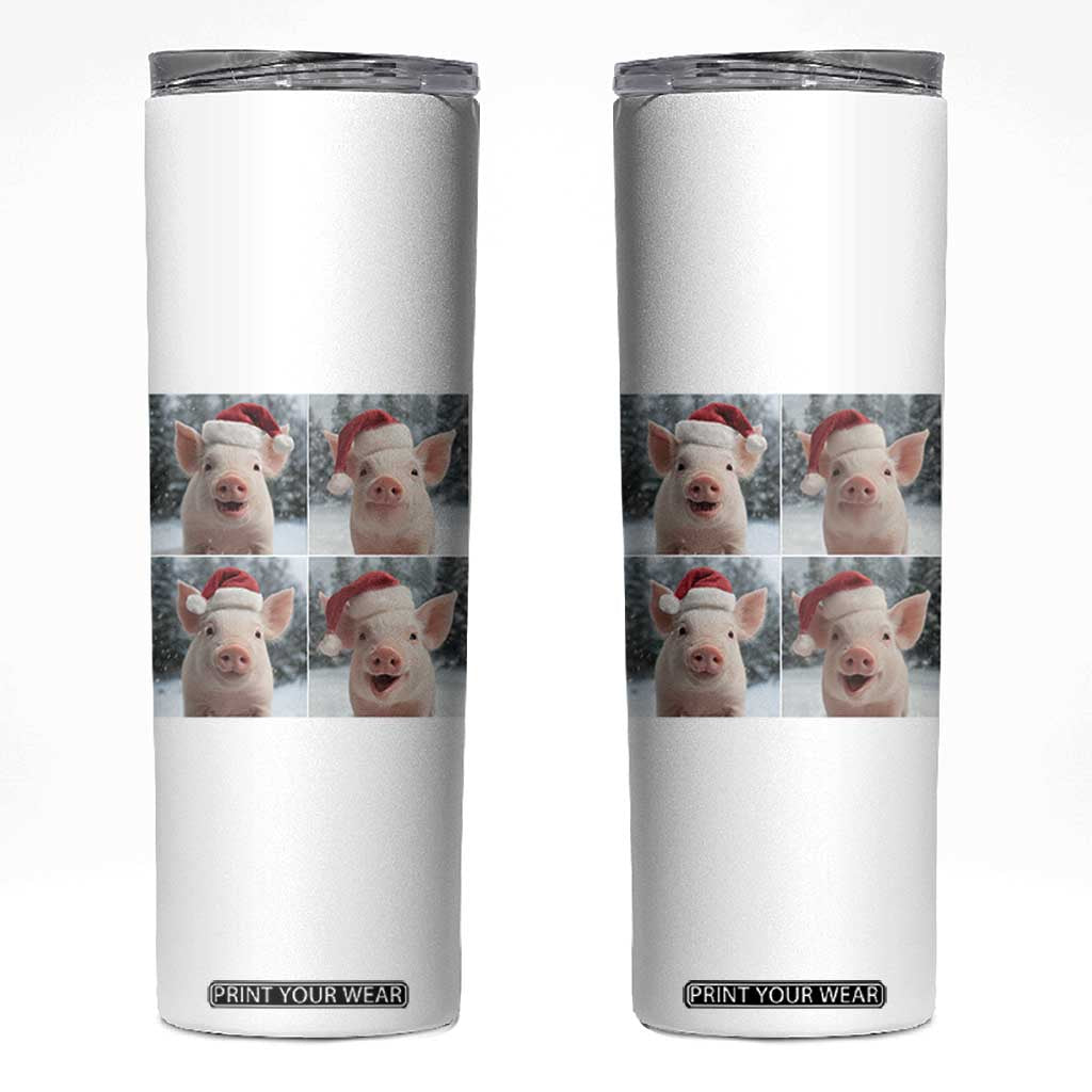 Funny Pig With Santa Hat Photobooth Skinny Tumbler Christmas Gift TS12 White Print Your Wear