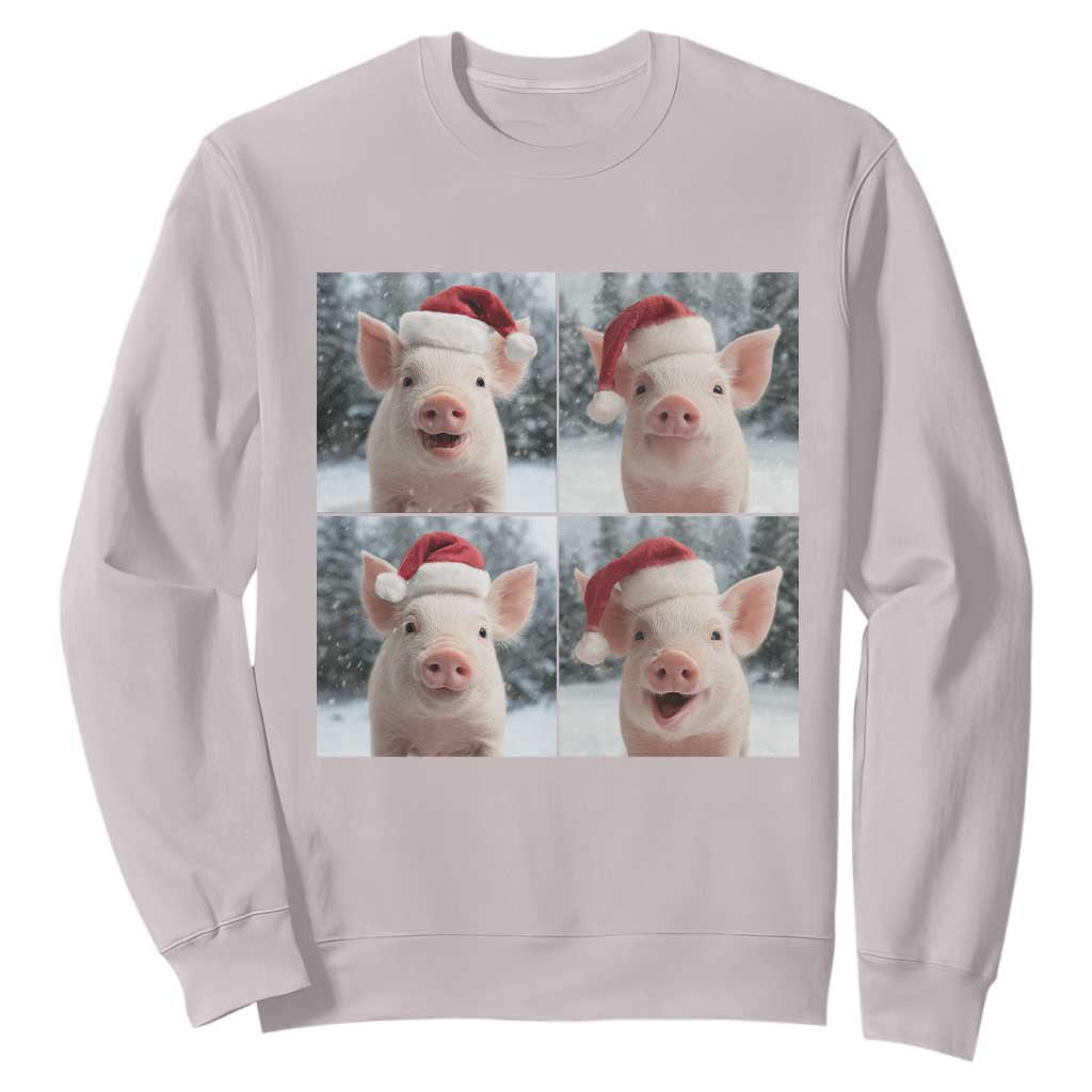 Funny Pig With Santa Hat Photobooth Sweatshirt Christmas Gift TS12 Ice Gray Print Your Wear