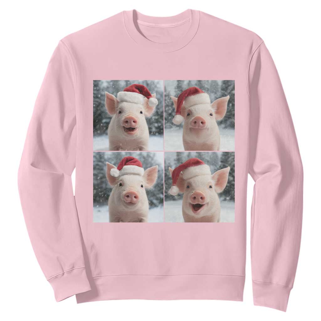 Funny Pig With Santa Hat Photobooth Sweatshirt Christmas Gift TS12 Light Pink Print Your Wear