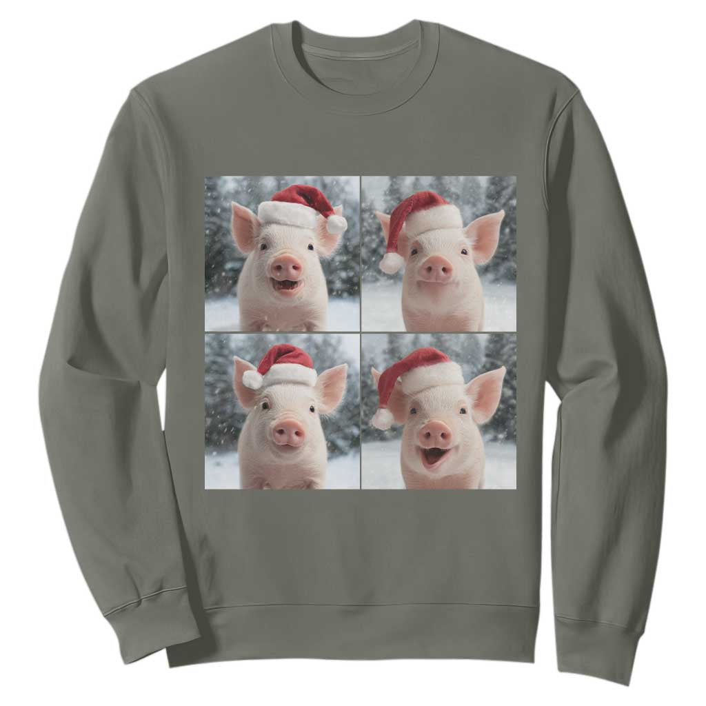 Funny Pig With Santa Hat Photobooth Sweatshirt Christmas Gift TS12 Military Green Print Your Wear