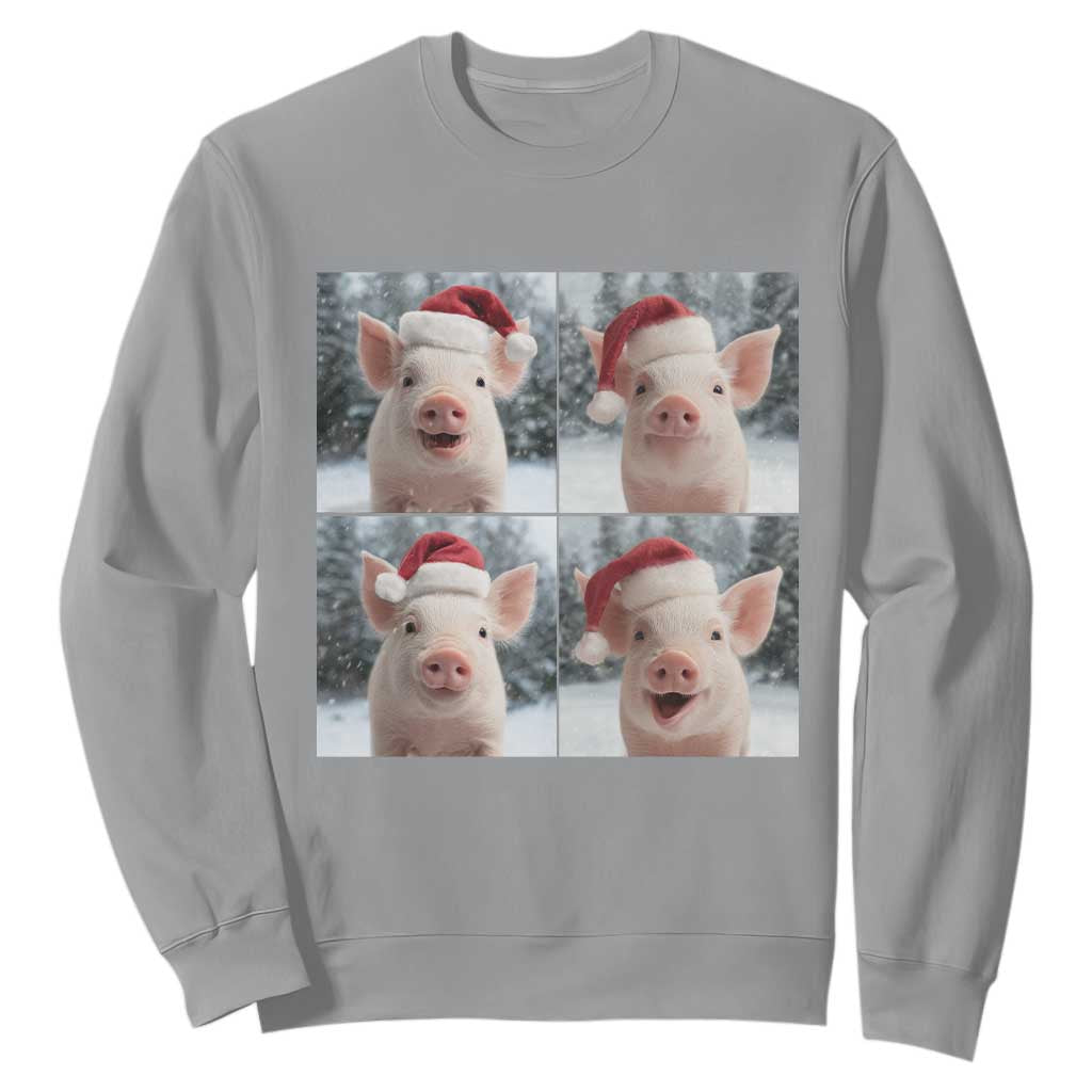 Funny Pig With Santa Hat Photobooth Sweatshirt Christmas Gift TS12 Sport Gray Print Your Wear