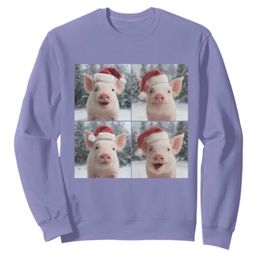 Funny Pig With Santa Hat Photobooth Sweatshirt Christmas Gift TS12 Violet Print Your Wear