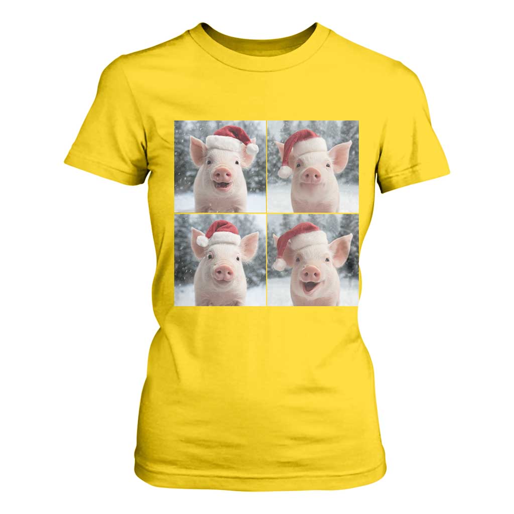 Funny Pig With Santa Hat Photobooth T Shirt For Women Christmas Gift TS12 Daisy Print Your Wear