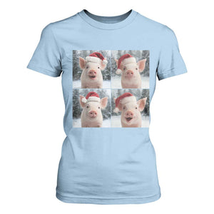 Funny Pig With Santa Hat Photobooth T Shirt For Women Christmas Gift TS12 Light Blue Print Your Wear