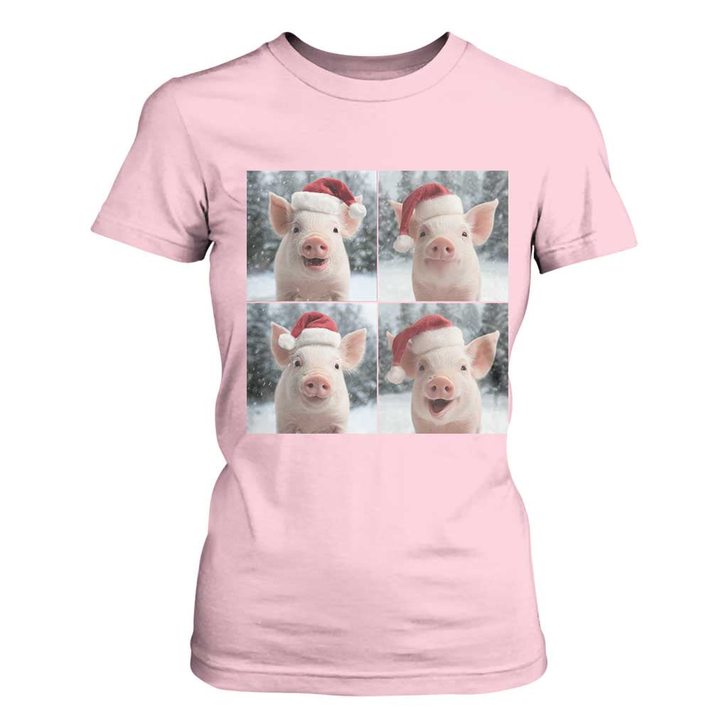 Funny Pig With Santa Hat Photobooth T Shirt For Women Christmas Gift TS12 Light Pink Print Your Wear