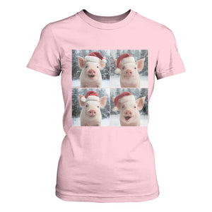 Funny Pig With Santa Hat Photobooth T Shirt For Women Christmas Gift TS12 Light Pink Print Your Wear