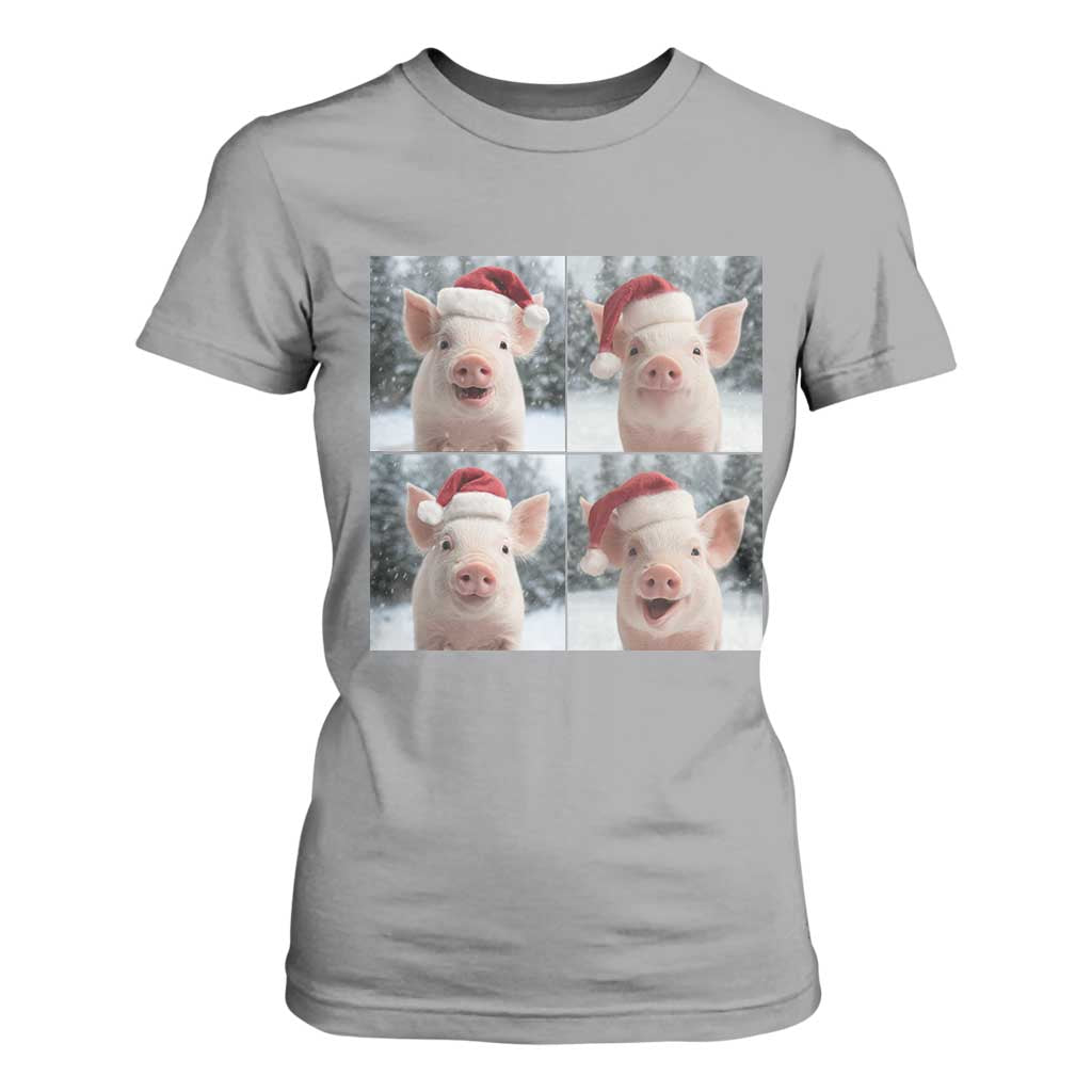 Funny Pig With Santa Hat Photobooth T Shirt For Women Christmas Gift TS12 Sport Gray Print Your Wear