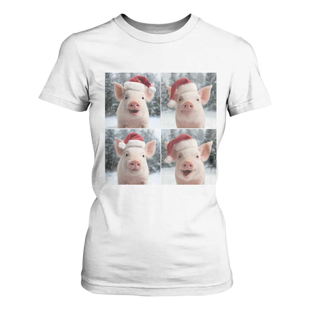Funny Pig With Santa Hat Photobooth T Shirt For Women Christmas Gift TS12 White Print Your Wear