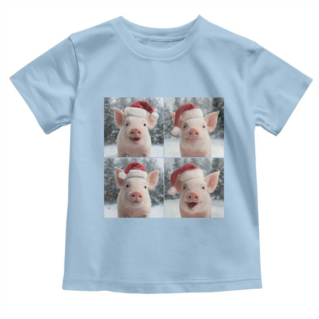 Funny Pig With Santa Hat Photobooth Toddler T Shirt Christmas Gift TS12 Light Blue Print Your Wear