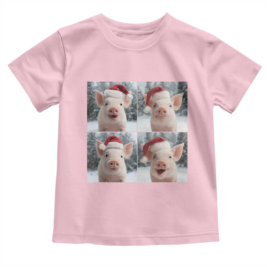 Funny Pig With Santa Hat Photobooth Toddler T Shirt Christmas Gift TS12 Light Pink Print Your Wear