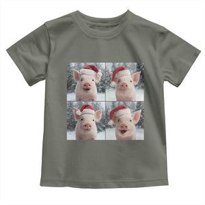 Funny Pig With Santa Hat Photobooth Toddler T Shirt Christmas Gift TS12 Military Green Print Your Wear