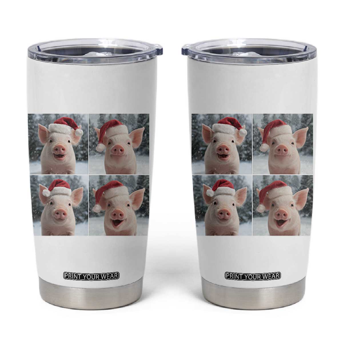 Funny Pig With Santa Hat Photobooth Tumbler Cup Christmas Gift TS12 White Print Your Wear