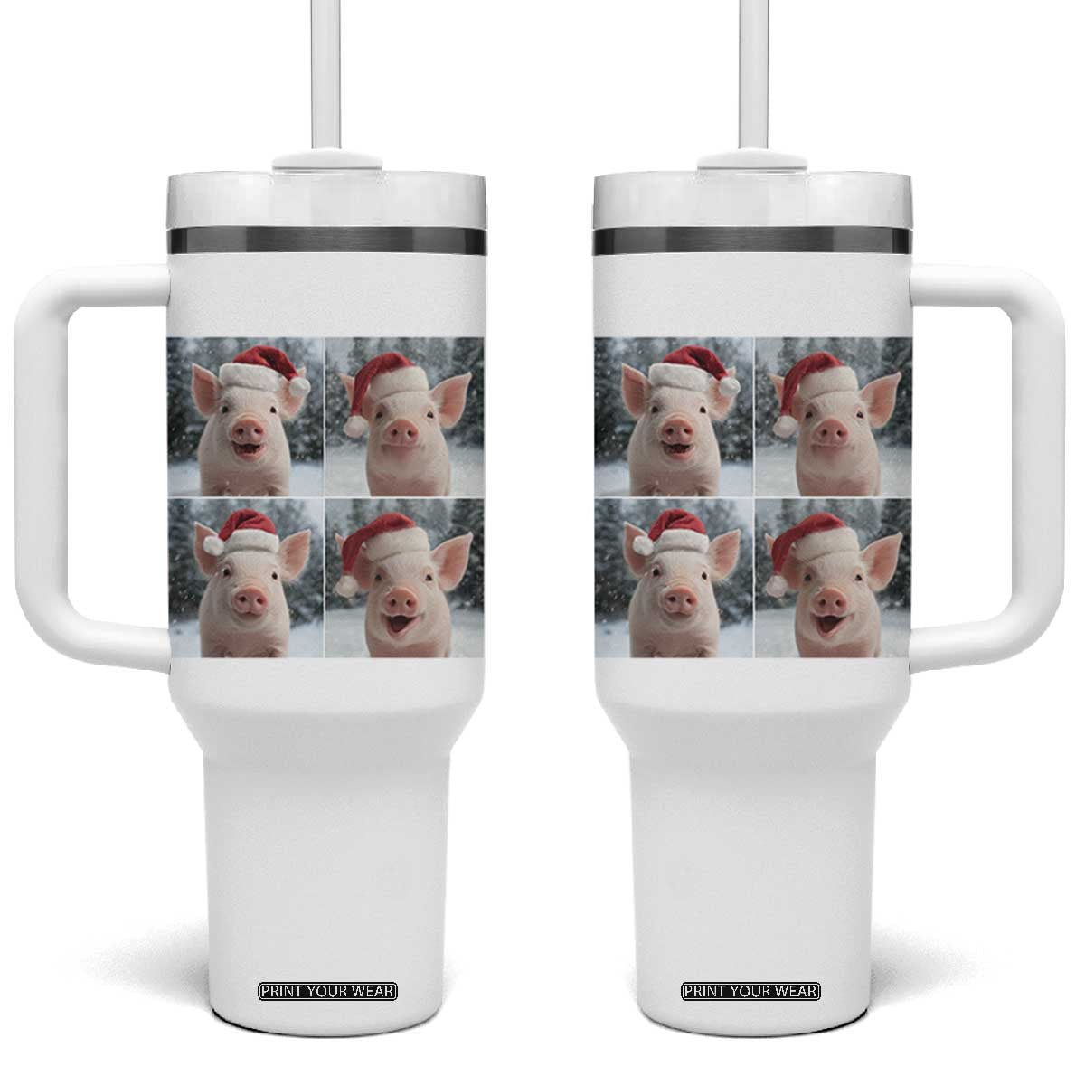 Funny Pig With Santa Hat Photobooth Tumbler With Handle Christmas Gift TS12 One Size: 40 oz White Print Your Wear