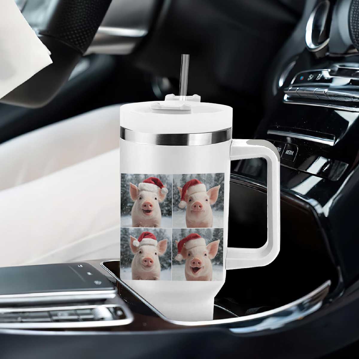 Funny Pig With Santa Hat Photobooth Tumbler With Handle Christmas Gift TS12 Print Your Wear