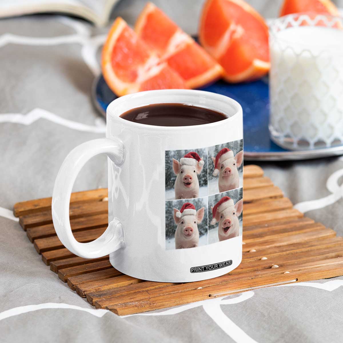 Funny Pig With Santa Hat Photobooth Coffee Mug Christmas Gift TS12 Print Your Wear
