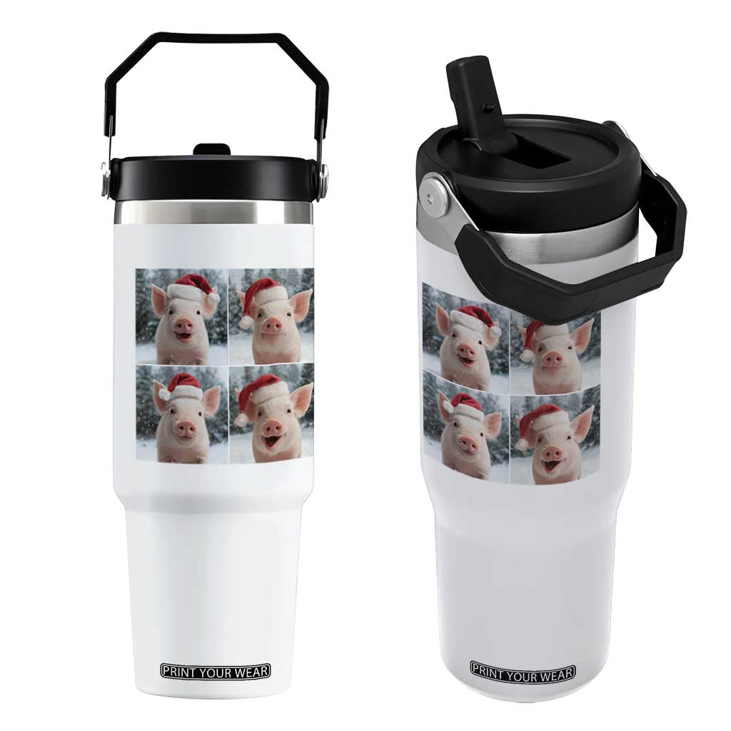 Funny Pig With Santa Hat Photobooth Flip Straw Tumbler Christmas Gift TS12 One Size: 30 oz White Print Your Wear