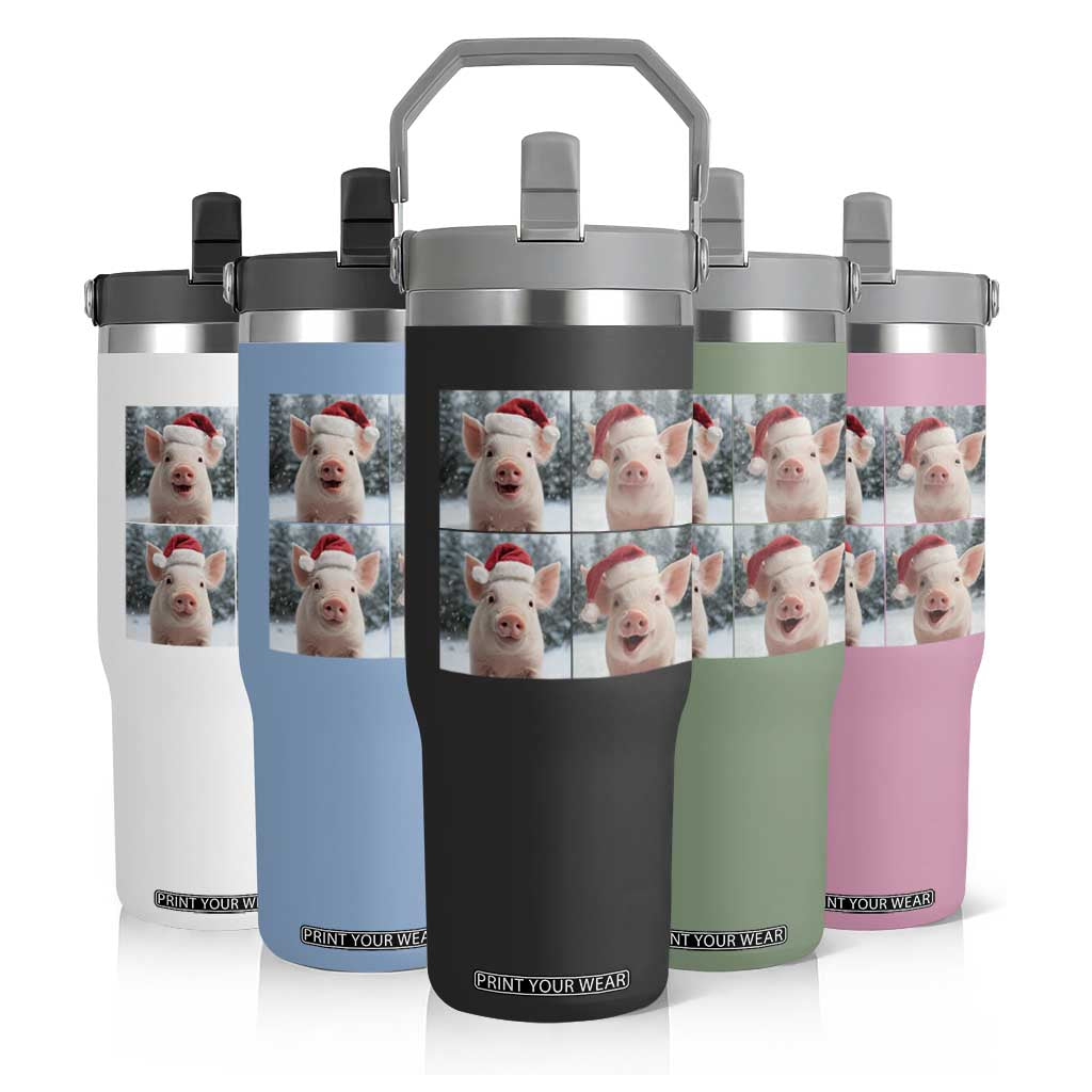 Funny Pig With Santa Hat Photobooth Flip Straw Tumbler Christmas Gift TS12 Print Your Wear