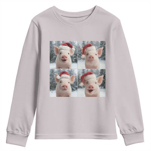 Funny Pig With Santa Hat Photobooth Youth Sweatshirt Christmas Gift TS12 Ice Gray Print Your Wear