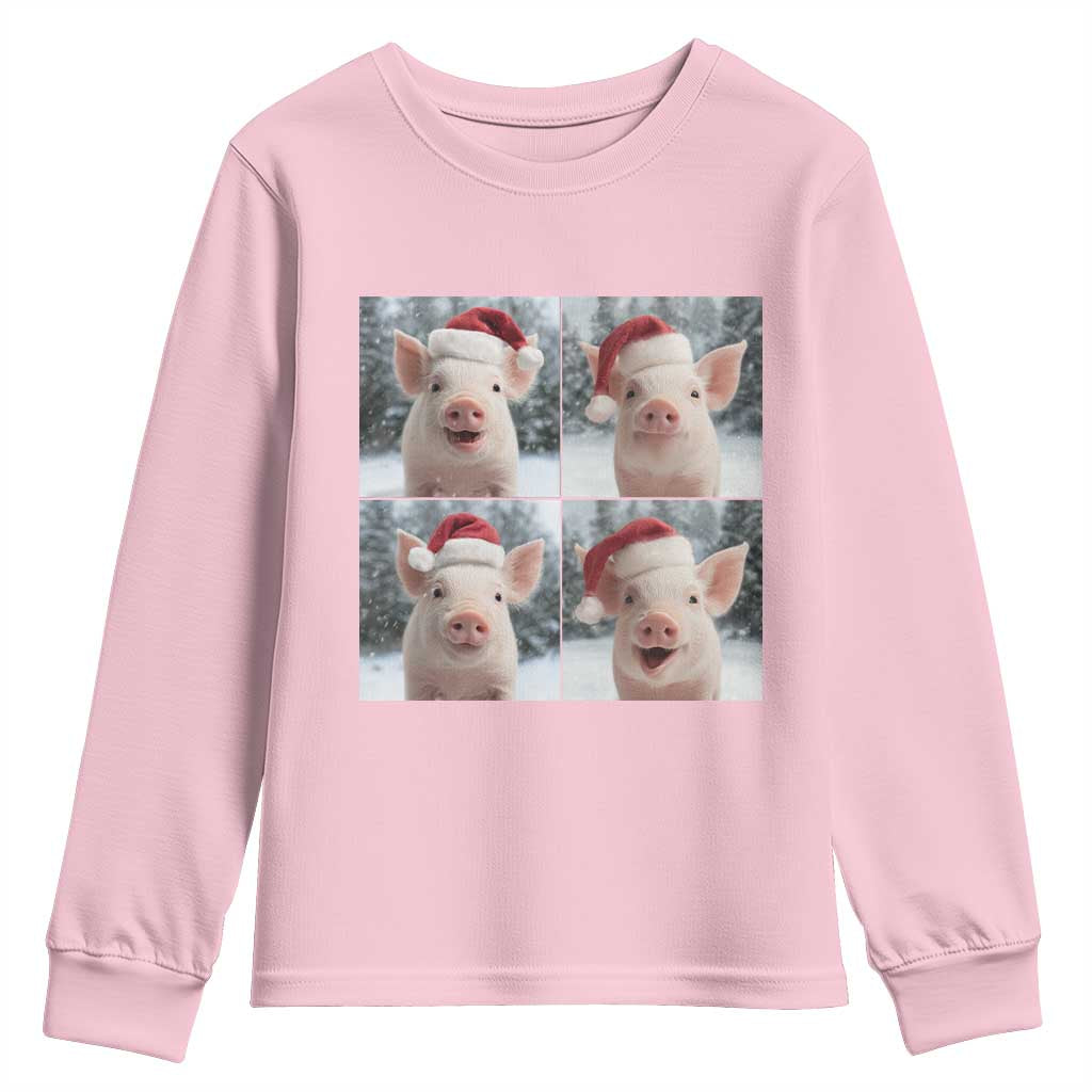 Funny Pig With Santa Hat Photobooth Youth Sweatshirt Christmas Gift TS12 Light Pink Print Your Wear