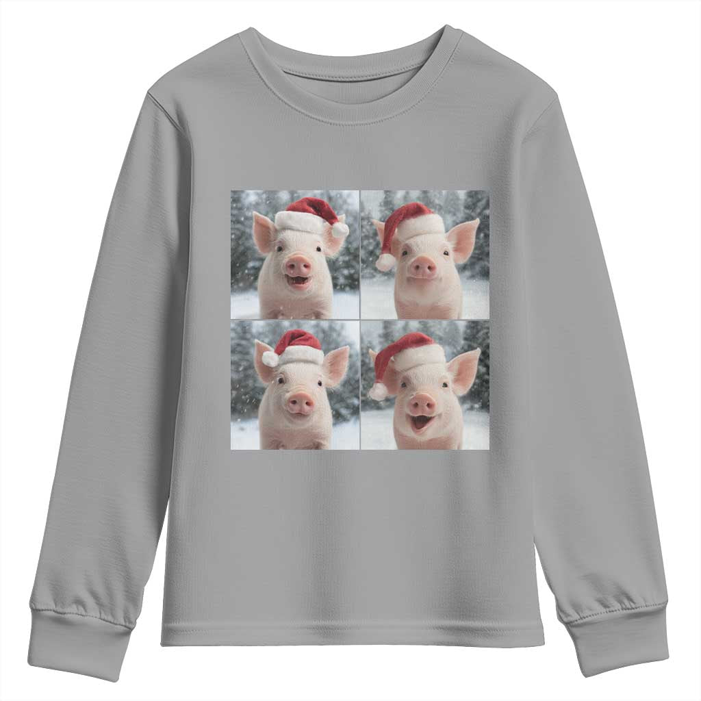 Funny Pig With Santa Hat Photobooth Youth Sweatshirt Christmas Gift TS12 Sport Gray Print Your Wear