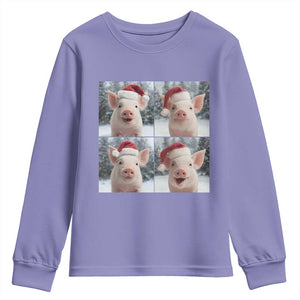 Funny Pig With Santa Hat Photobooth Youth Sweatshirt Christmas Gift TS12 Violet Print Your Wear