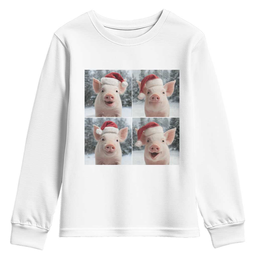 Funny Pig With Santa Hat Photobooth Youth Sweatshirt Christmas Gift TS12 White Print Your Wear