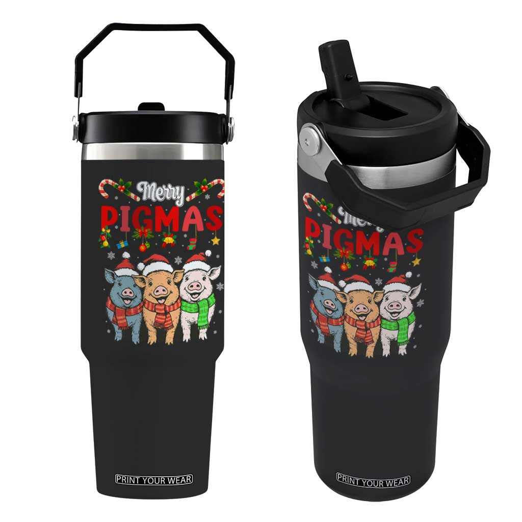 Funny Merry Pigmas Flip Straw Tumbler Christmas Pigs Farm Gift TS12 One Size: 30 oz Black Print Your Wear