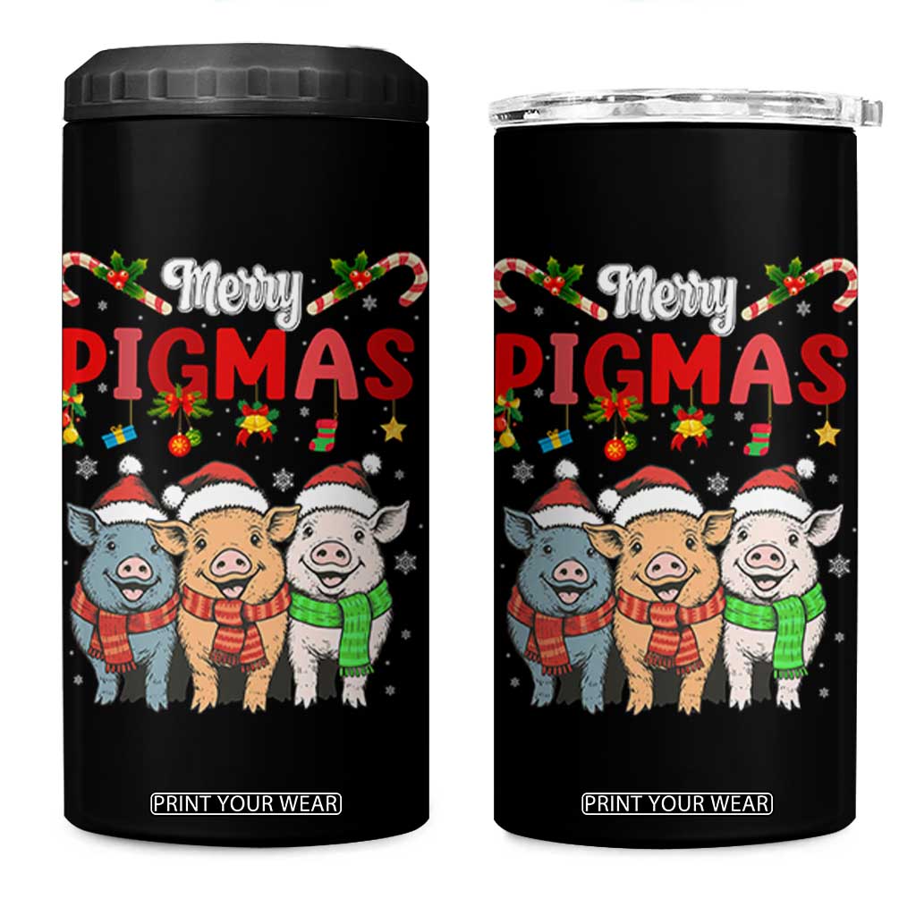 Funny Merry Pigmas 4 in 1 Can Cooler Tumbler Christmas Pigs Farm Gift TS12 One Size: 16 oz Black Print Your Wear