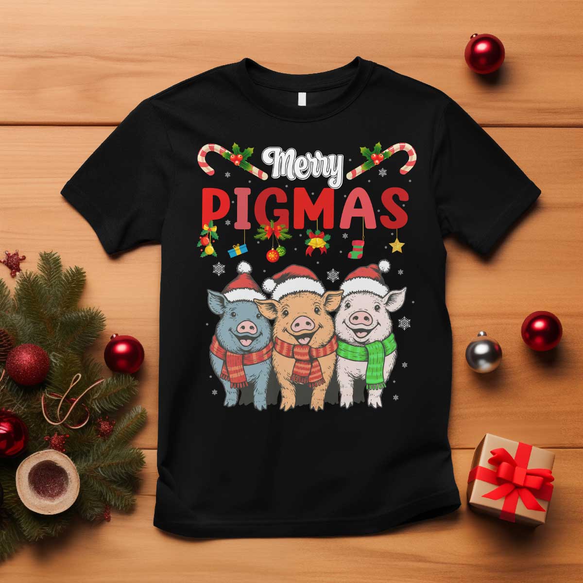 Funny Merry Pigmas T Shirt Christmas Pigs Farm Gift TS12 Black Print Your Wear
