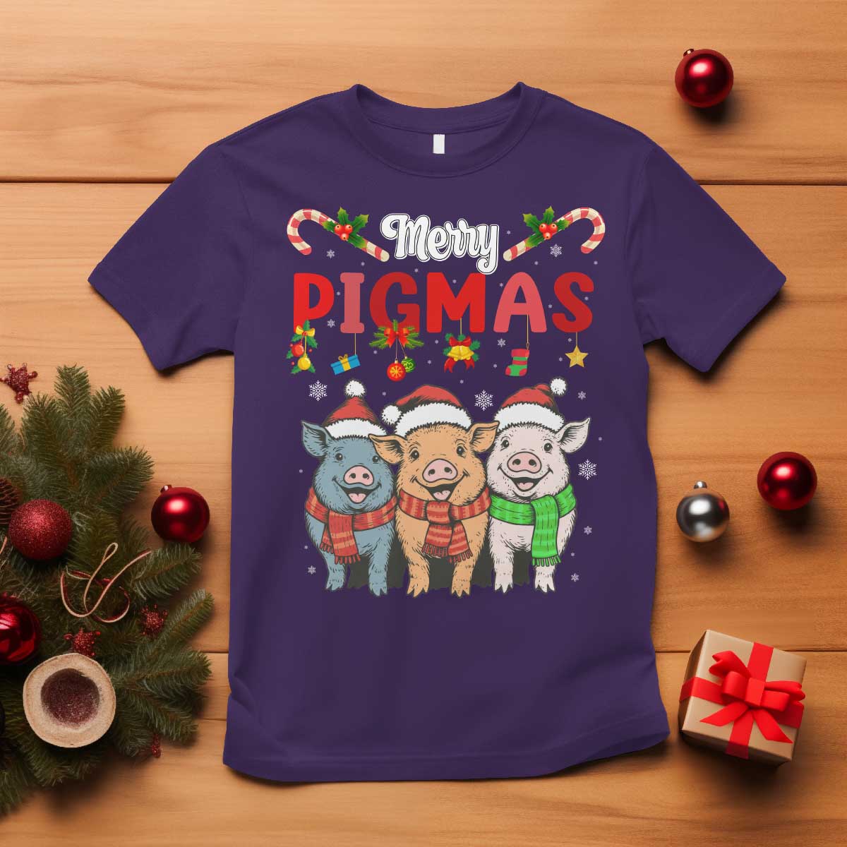 Funny Merry Pigmas T Shirt Christmas Pigs Farm Gift TS12 Purple Print Your Wear