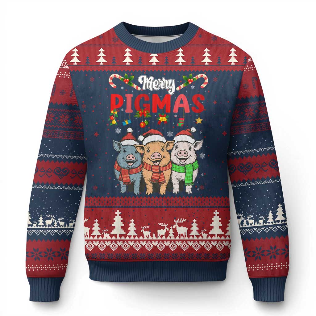 Funny Merry Pigmas Ugly Christmas Sweater Xmas Pigs Farm Gift TS12 Navy Red Print Your Wear