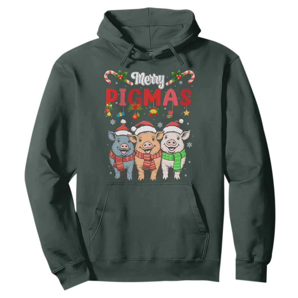 Funny Merry Pigmas Hoodie Christmas Pigs Farm Gift TS12 Dark Forest Green Print Your Wear