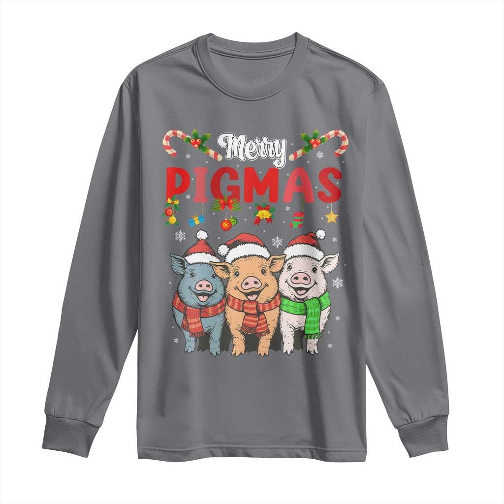 Funny Merry Pigmas Long Sleeve Shirt Christmas Pigs Farm Gift TS12 Charcoal Print Your Wear