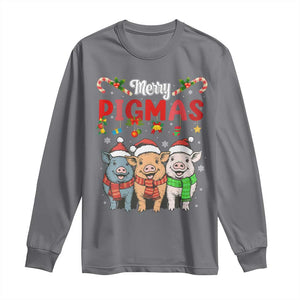 Funny Merry Pigmas Long Sleeve Shirt Christmas Pigs Farm Gift TS12 Charcoal Print Your Wear