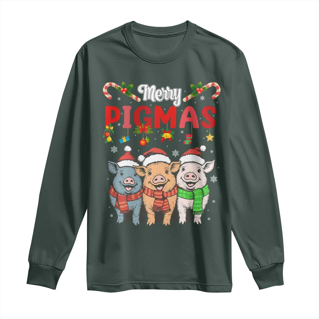Funny Merry Pigmas Long Sleeve Shirt Christmas Pigs Farm Gift TS12 Dark Forest Green Print Your Wear