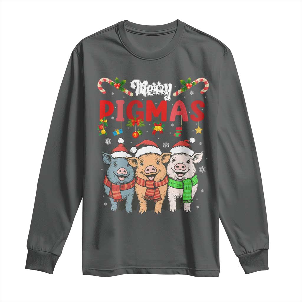 Funny Merry Pigmas Long Sleeve Shirt Christmas Pigs Farm Gift TS12 Dark Heather Print Your Wear