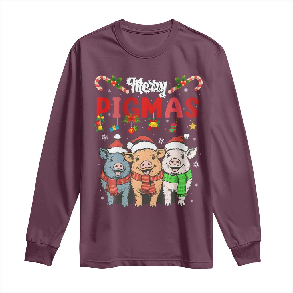 Funny Merry Pigmas Long Sleeve Shirt Christmas Pigs Farm Gift TS12 Maroon Print Your Wear
