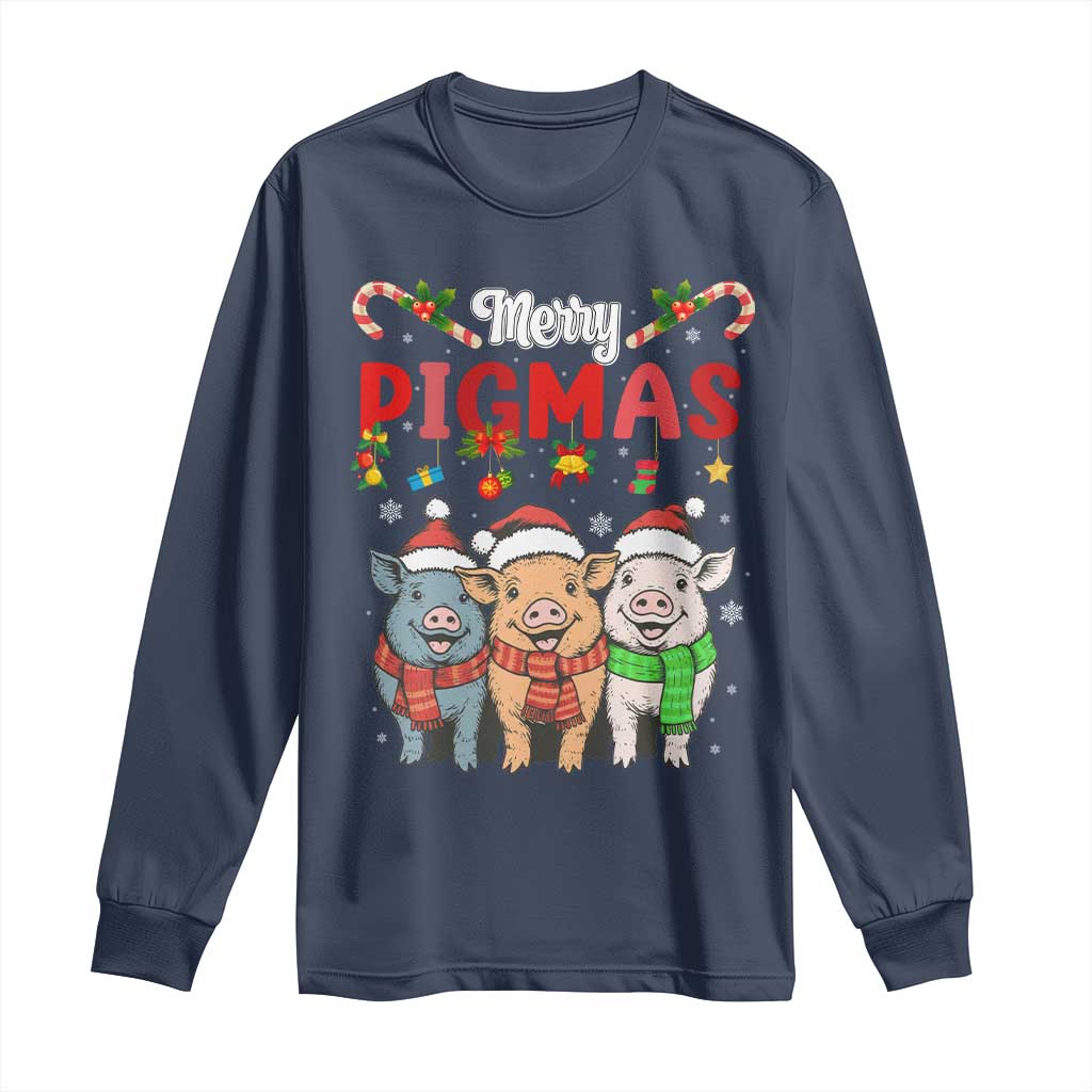 Funny Merry Pigmas Long Sleeve Shirt Christmas Pigs Farm Gift TS12 Navy Print Your Wear