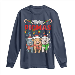 Funny Merry Pigmas Long Sleeve Shirt Christmas Pigs Farm Gift TS12 Navy Print Your Wear