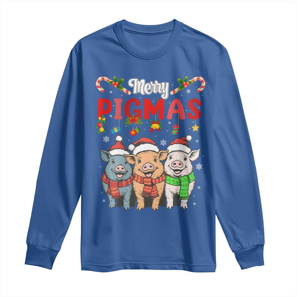 Funny Merry Pigmas Long Sleeve Shirt Christmas Pigs Farm Gift TS12 Royal Blue Print Your Wear
